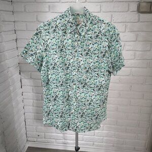 J. Crew Men's Size Medium Slim Fit Green Floral Print 100% Linen Shirt